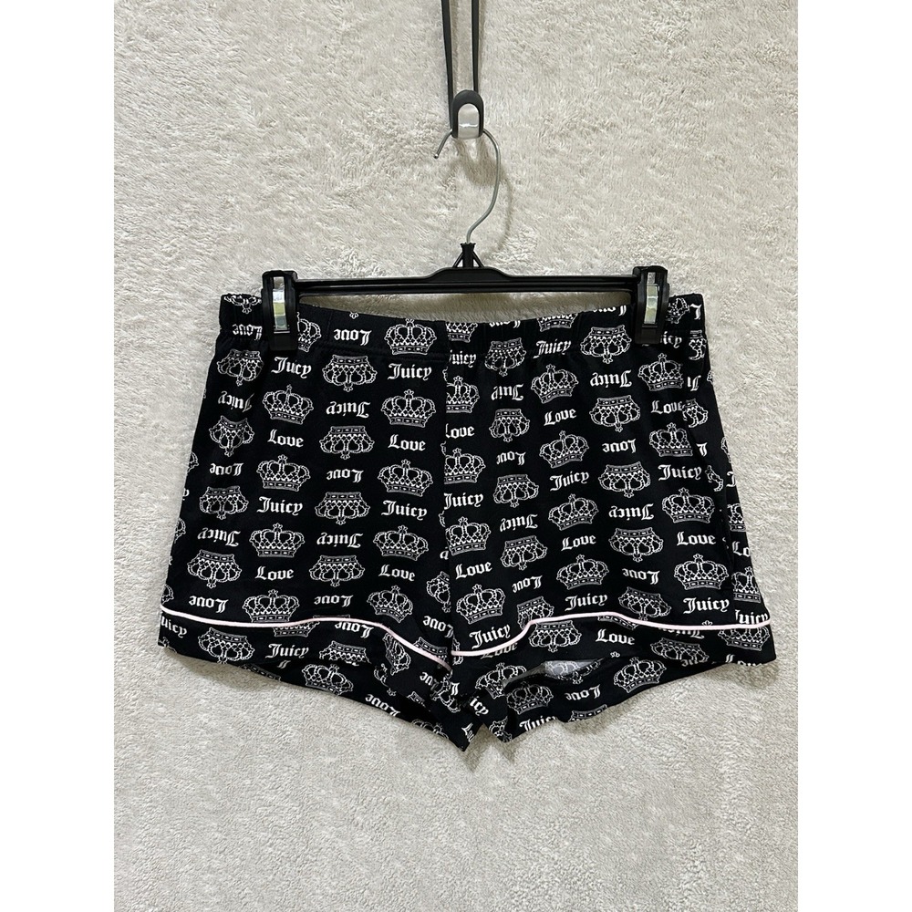 Juicy Couture Small Lounge Pajama Shorts All Over Print Spell Out Logo Black‎